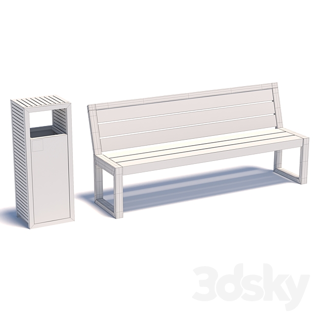 Street bench with trashcan 3DSMax File - thumbnail 2