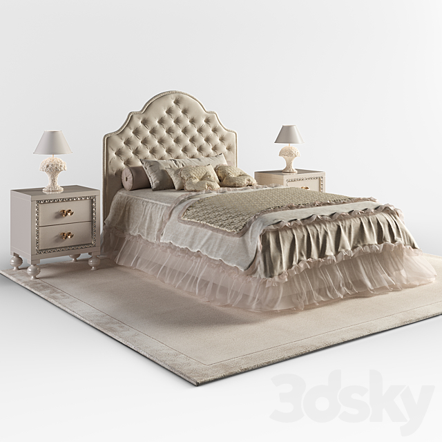 Bed Halley Spenser slim. bedside table ALTAMODA Mimi. lamp Halley Basamento grande love 3DSMax File - thumbnail 1