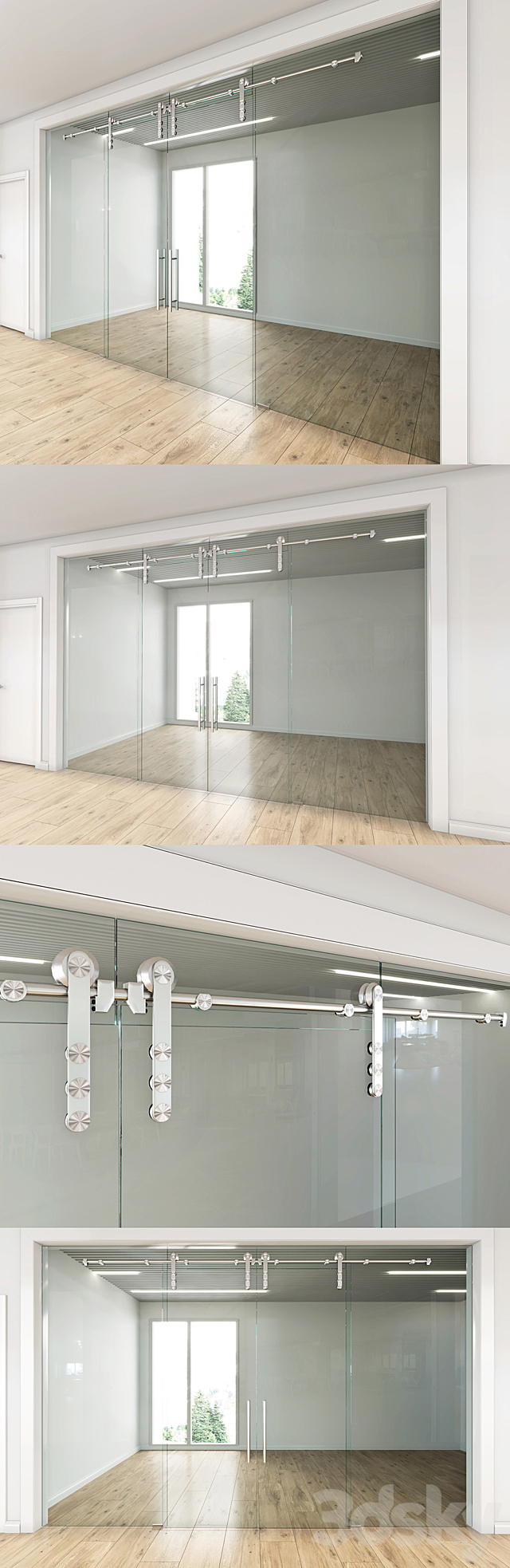 Glass partition with sliding doors - 4 3d