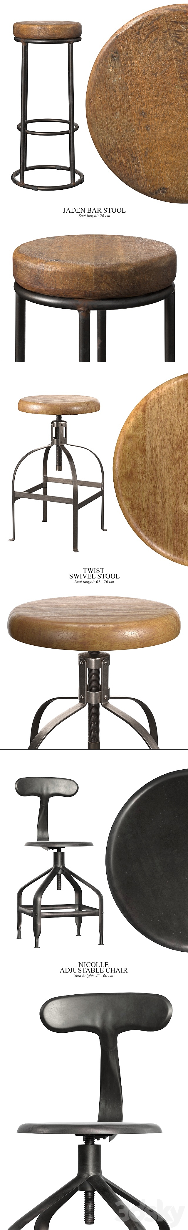 industrial stools and chairs part2 3d