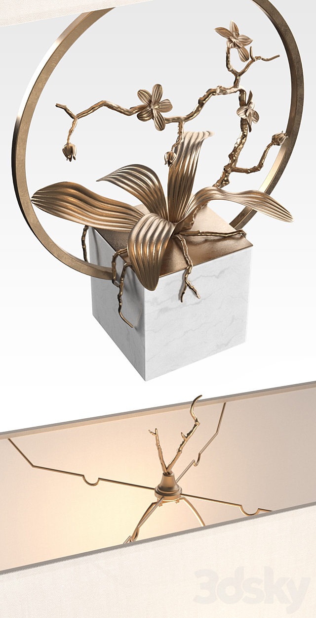 Antique Brass Orchid Table Lamp 3DSMax File - thumbnail 2