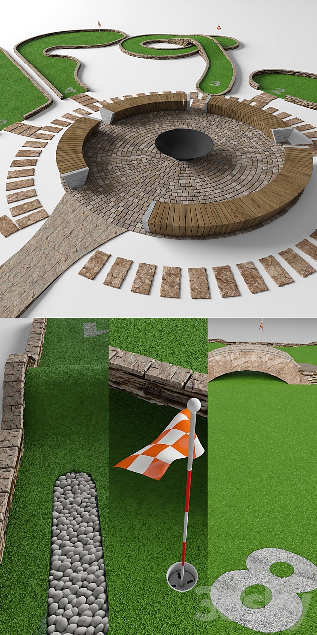 Mini golf. A set of 9 fields 3d