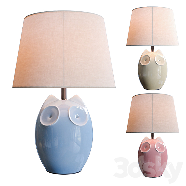 Lighting and Interiors – Hector Owl Table Lamp (blue. cream. pink) 3DSMax File - thumbnail 1