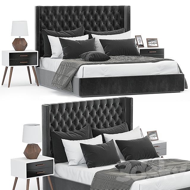 Dark chesterfield bed 3DSMax File - thumbnail 1