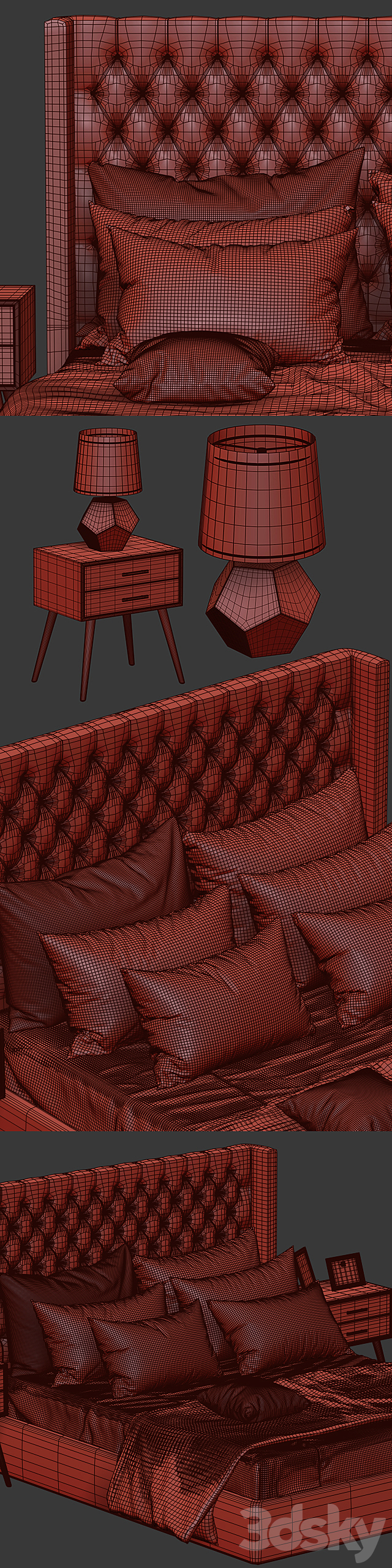 Dark chesterfield bed 3DSMax File - thumbnail 3