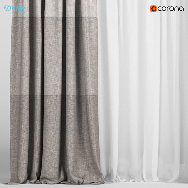 Light curtains in three colors + white tulle. 3d