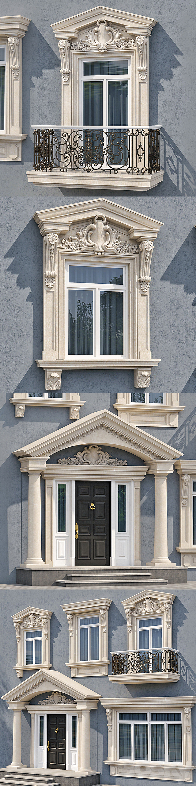 Windows and doors in the style of modern classics 5 3d
