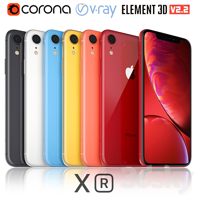 Apple iPhone Xr All colors 3DSMax File - thumbnail 1