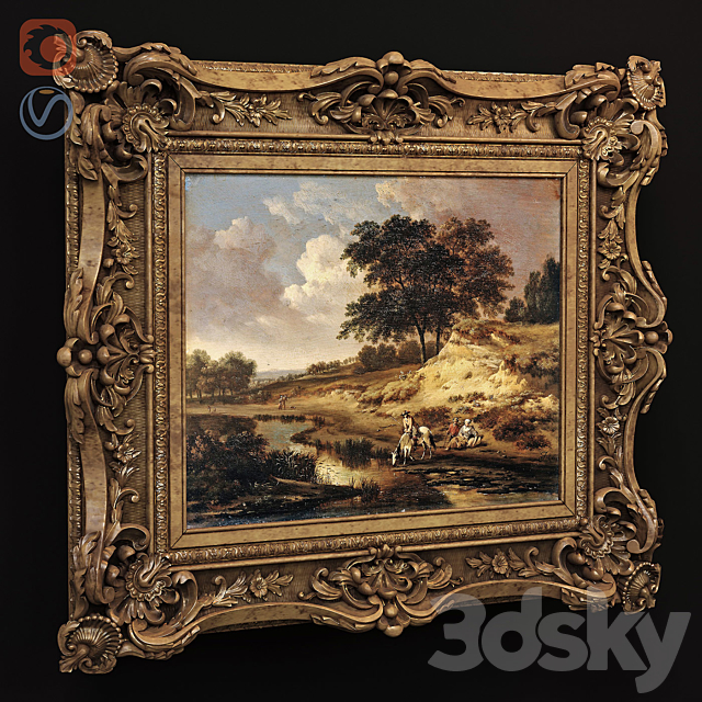 Picture in a carved frame. 3DSMax File - thumbnail 1