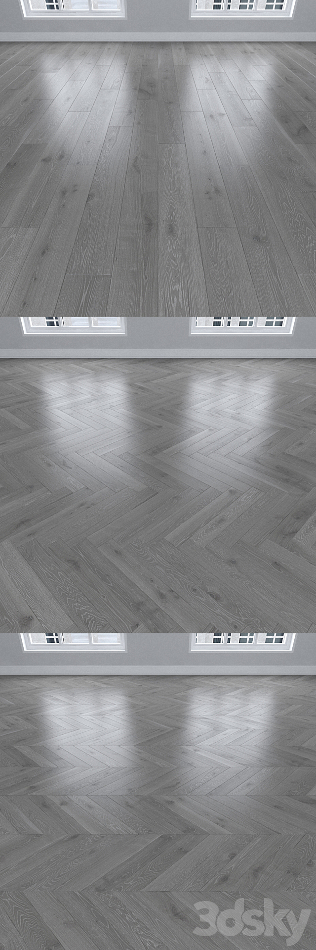Parquet Oak gray. 3 types: herringbone. linear. chevron. 3d