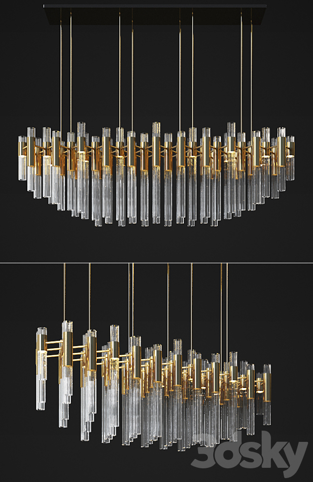 Waterfall Linear Rectangular Suspension Chandelier luxxu 3d