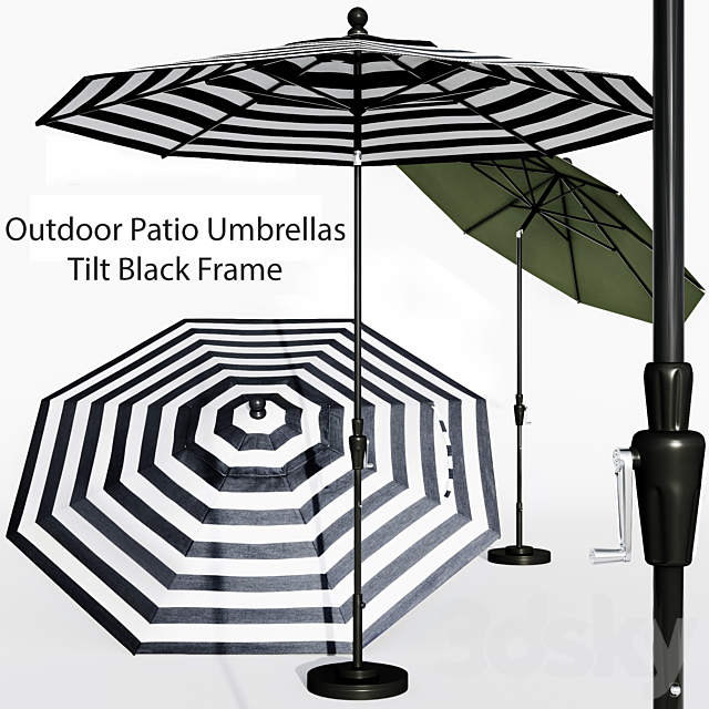 9′ Sunbrella Black Cabana Stripe Outdoor Patio Umbrella with Black Tilt Frame + Reviews 3DSMax File - thumbnail 1