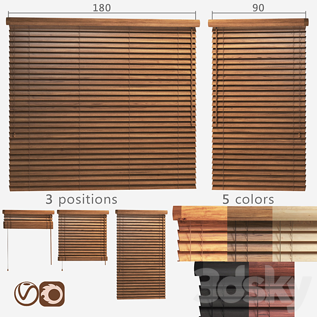 Wooden blinds 50mm. 2 options of width 90 and 180cm 3DSMax File - thumbnail 1