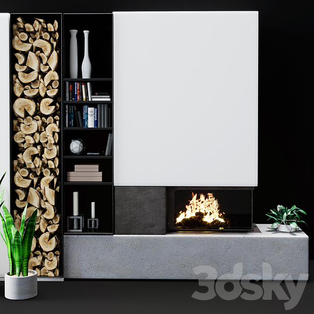 Modern fireplace 3d