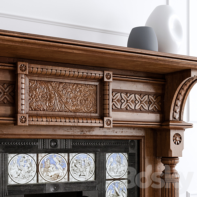 Antique Oak Fireplace 3d