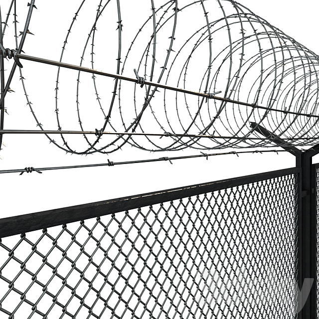 Barbed wire fence 3d