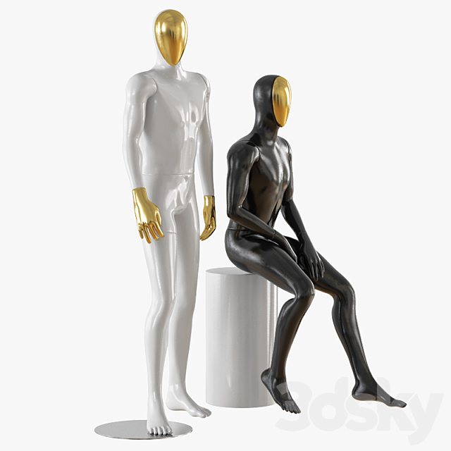Abstract male mannequin gold face 23 3d