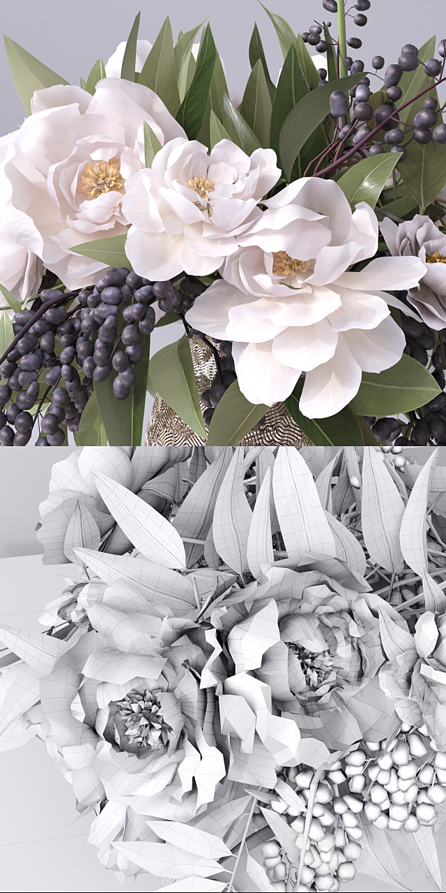 Flower Arrangement- peony grape leaf twig vase 3DSMax File - thumbnail 3