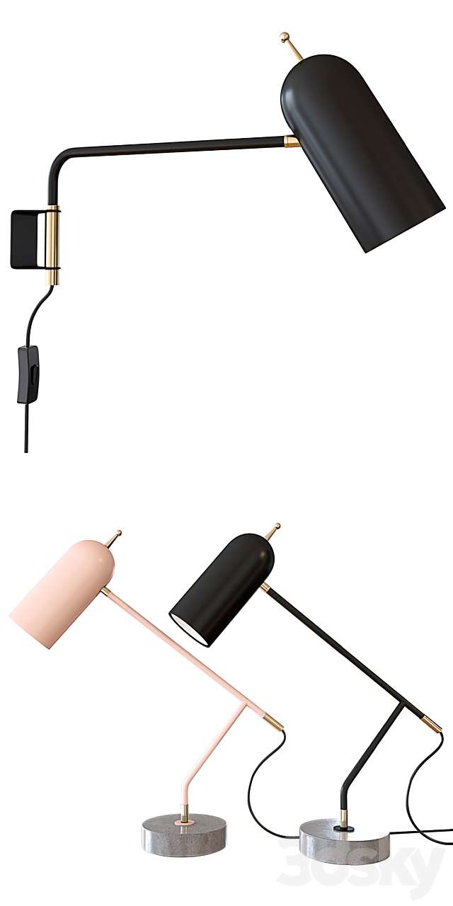 John Lewis No.045 LED Wall Light Black 3d