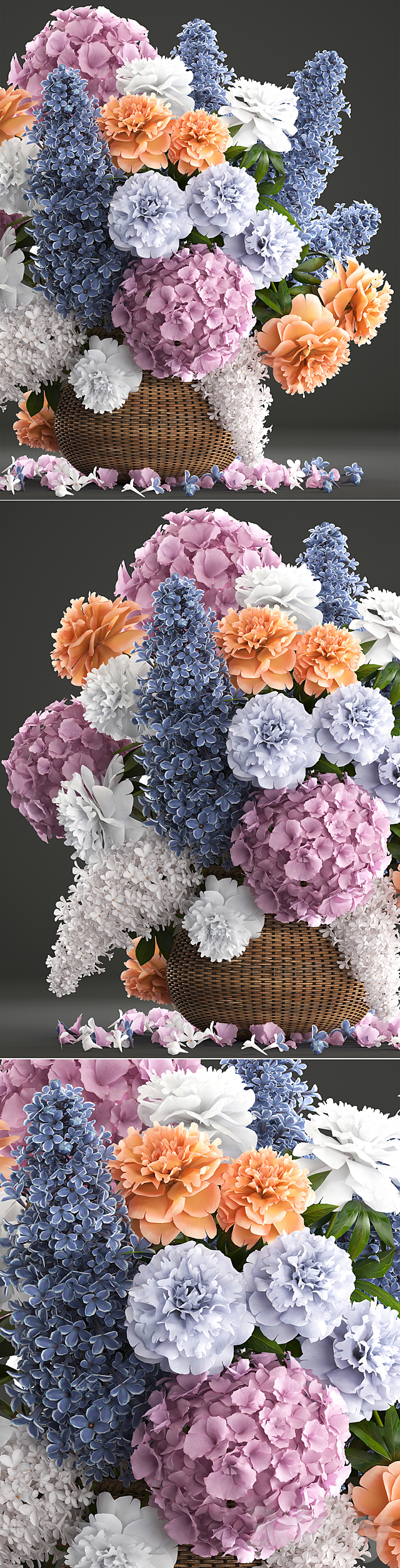 A bouquet of flowers 84. Lilac. hydrangea. basket. decor. peonies. eco design. natural decor. table decoration 3DSMax File - thumbnail 2