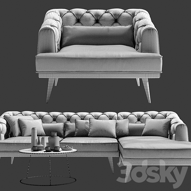 Earl Gray Corner Sofa with Chaise and Armchair 3DSMax File - thumbnail 3
