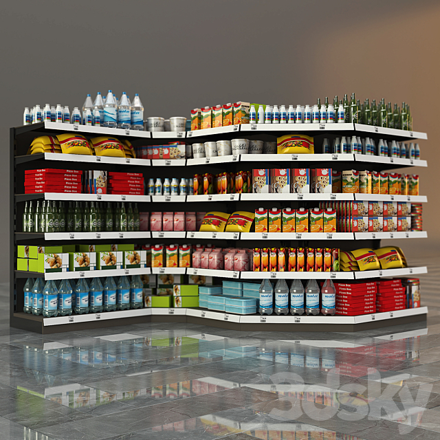 Racks for the store with filling. 3d
