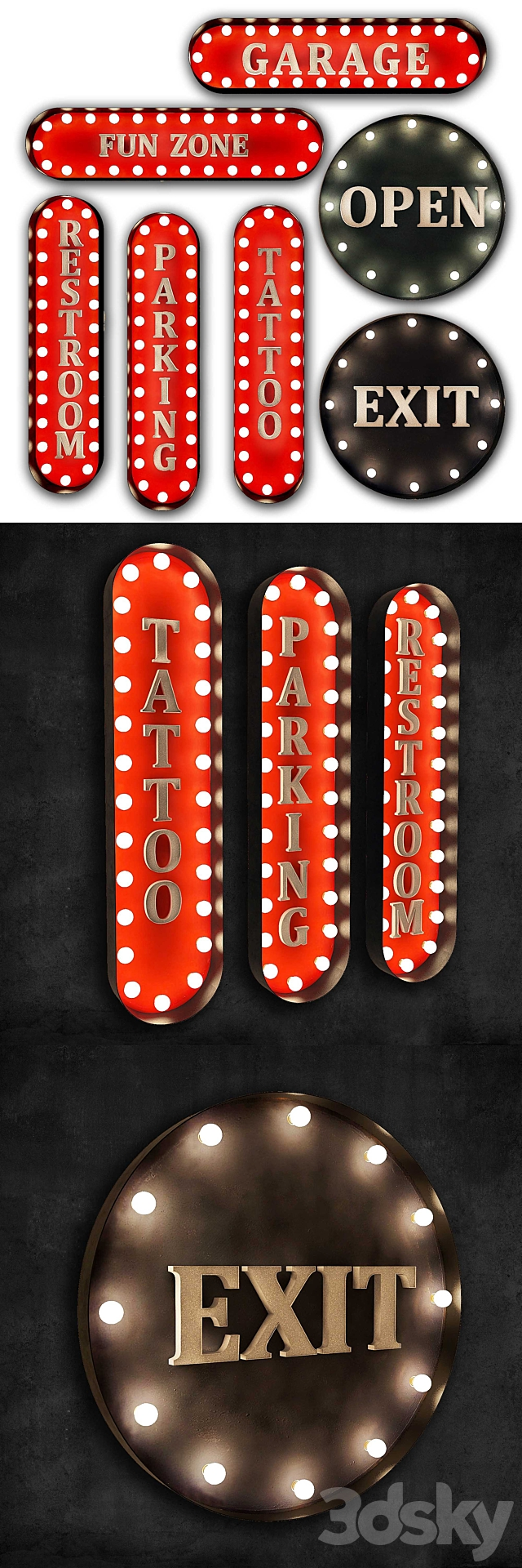Lighted Metal sign. Set 8 3d