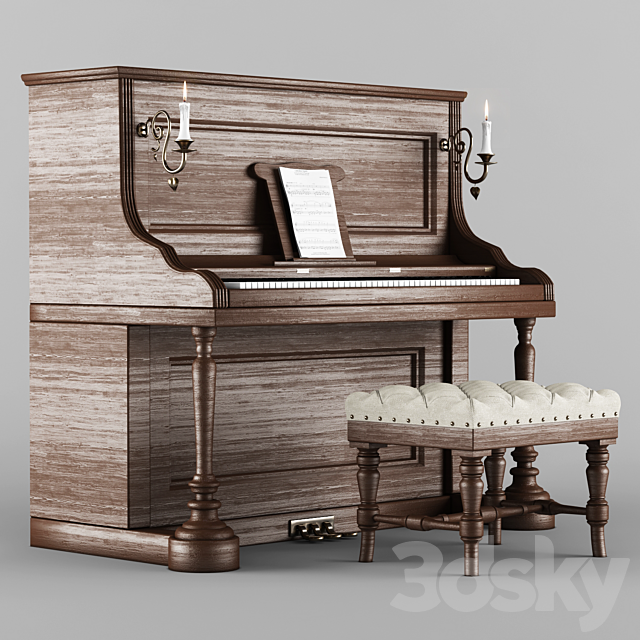 Vintage wood piano 3d