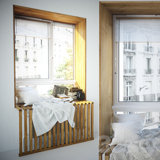 Window with wooden slopes 3d