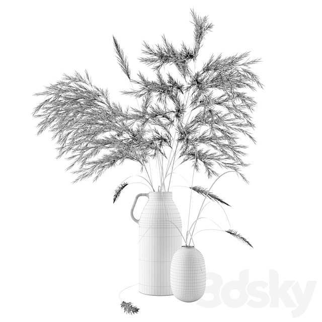 Vases set by H & M with pampas grass 3DSMax File - thumbnail 3