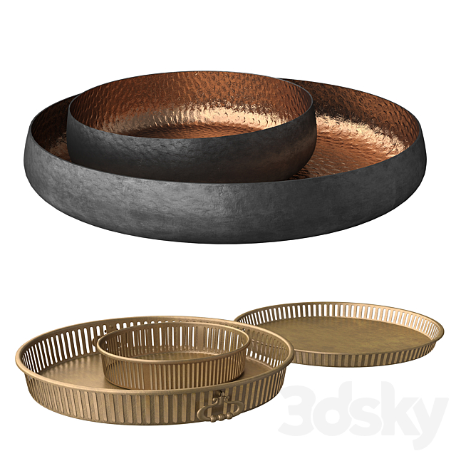 Rustic Set - Vase. Branch. Copper Bowl and Brass Tray 3d