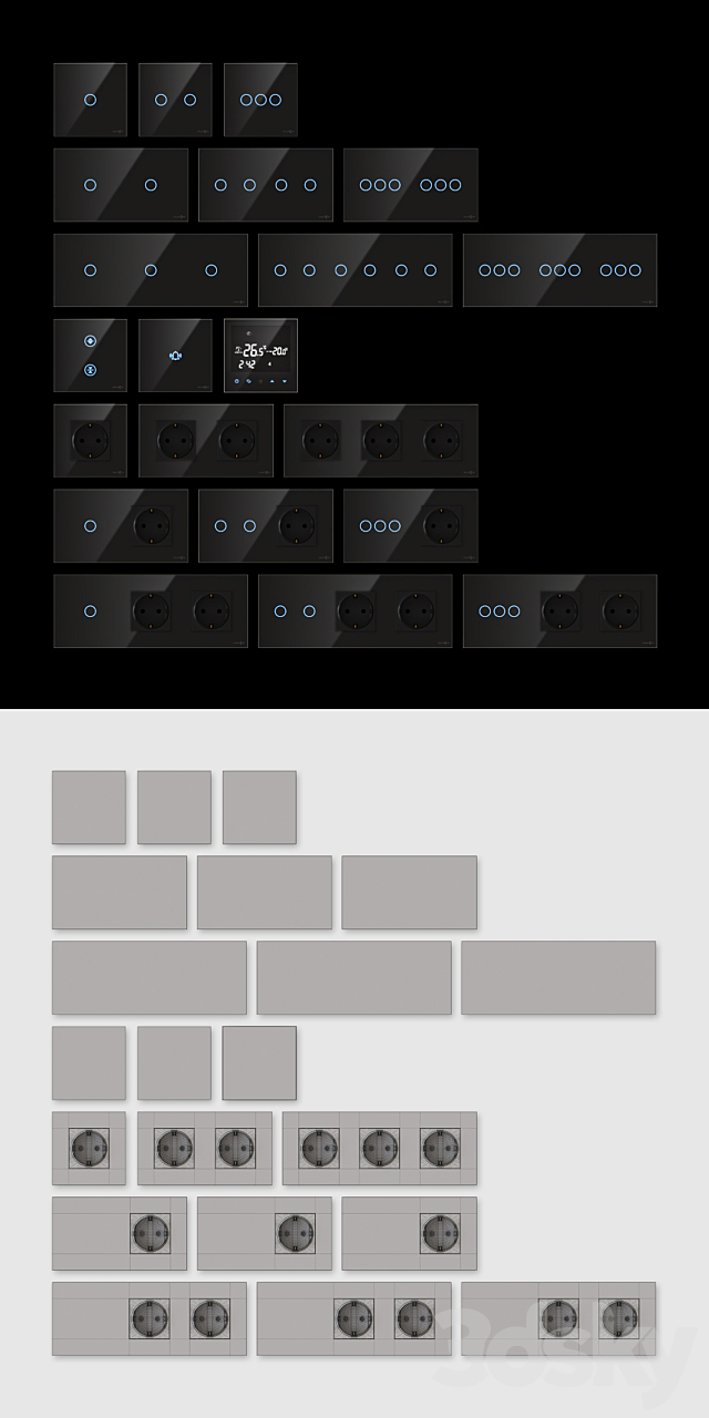 TouchMe sockets and switches - Black 3d