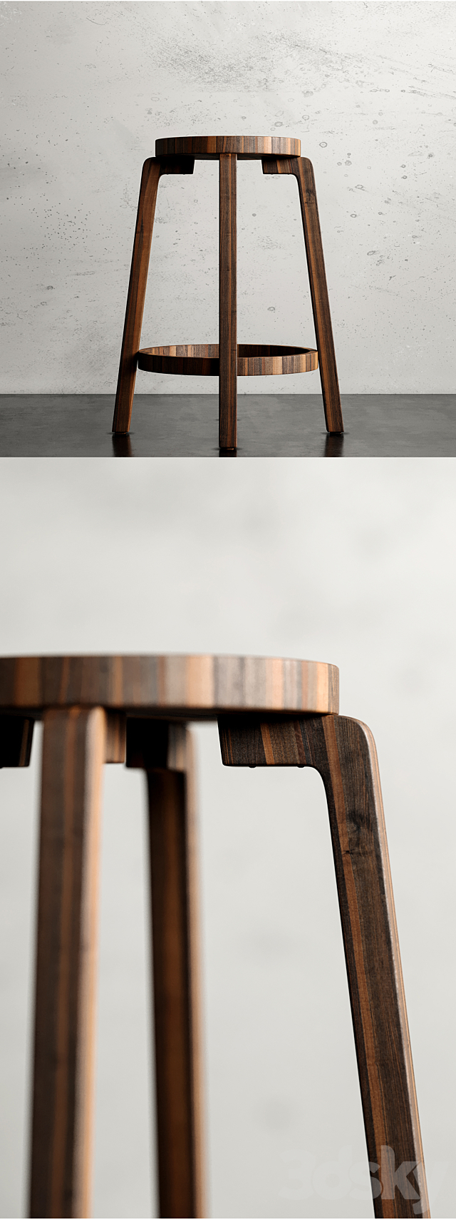Stool bar Alvar Aalto 3d