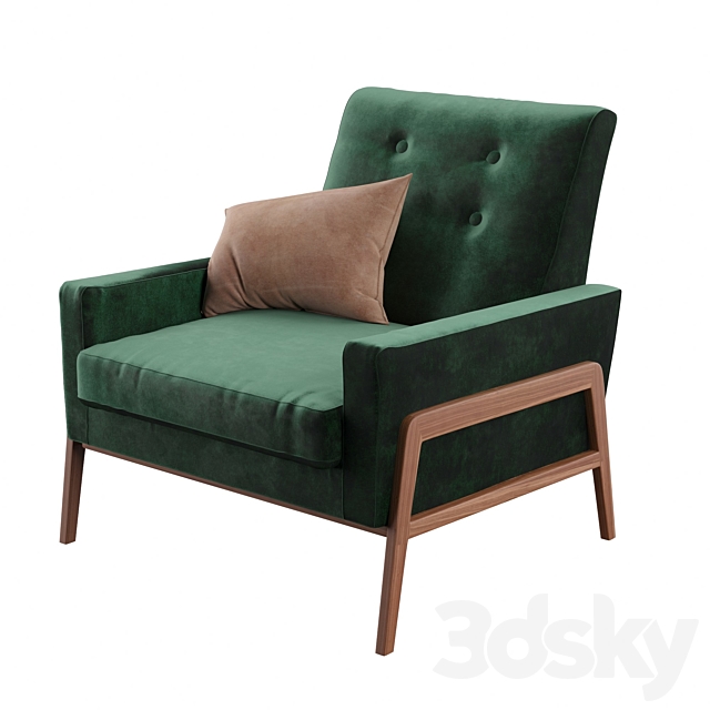 Nord- balsam green velvet and walnut chair 3DSMax File - thumbnail 1