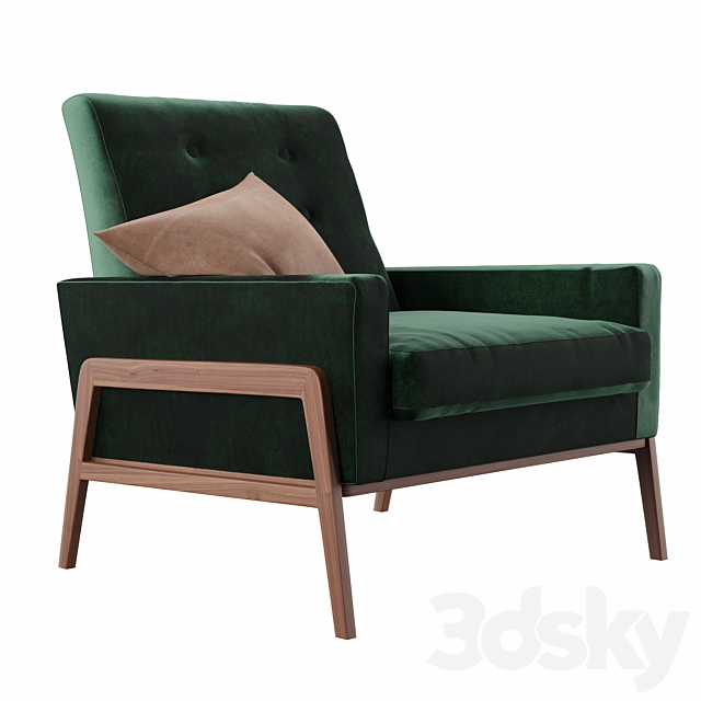 Nord- balsam green velvet and walnut chair 3DSMax File - thumbnail 2