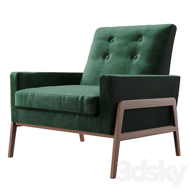 Nord- balsam green velvet and walnut chair 3DSMax File - thumbnail 3
