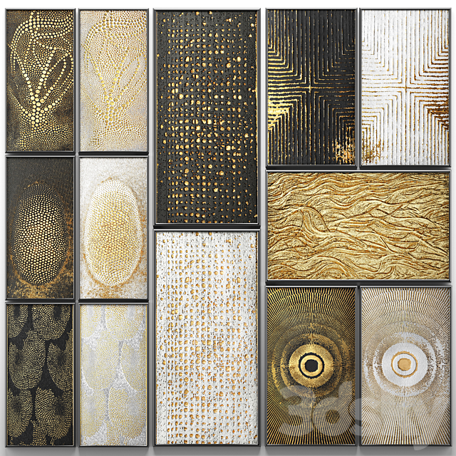 A collection of paintings. Gold. 3. wall decor. a set of paintings. luxury. panels. gold. white. black. set. decorative. abstraction. pattern 3DSMax File - thumbnail 1