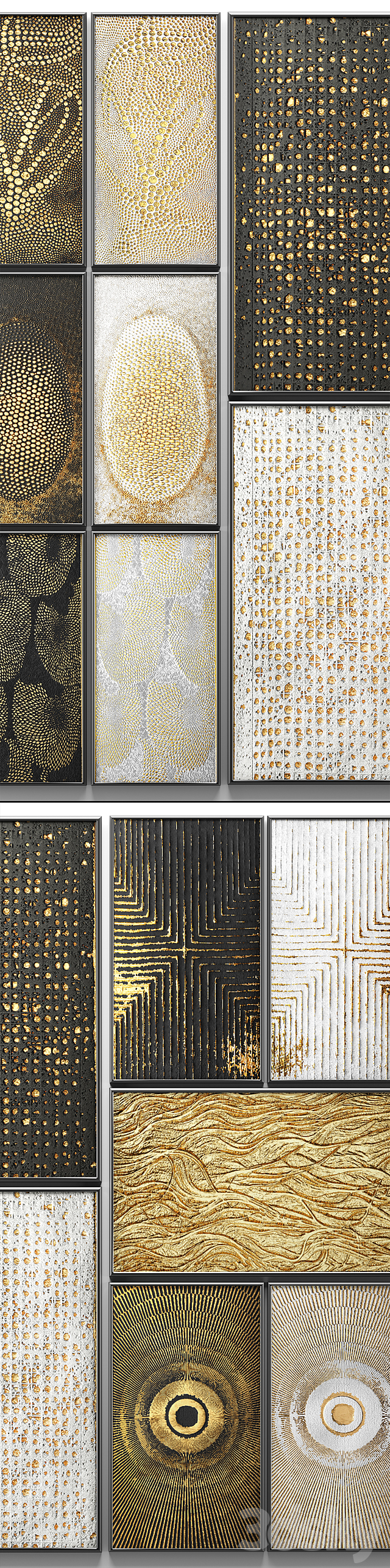 A collection of paintings. Gold. 3. wall decor. a set of paintings. luxury. panels. gold. white. black. set. decorative. abstraction. pattern 3DSMax File - thumbnail 2