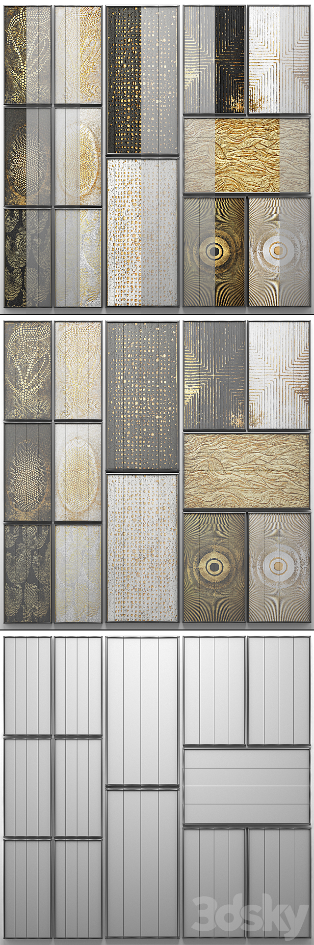 A collection of paintings. Gold. 3. wall decor. a set of paintings. luxury. panels. gold. white. black. set. decorative. abstraction. pattern 3DSMax File - thumbnail 3