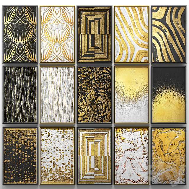 A collection of paintings. Gold. four. wall decor. a set of paintings. luxury. panels. gold. white. black. set. decorative. abstraction. pattern 3DSMax File - thumbnail 1