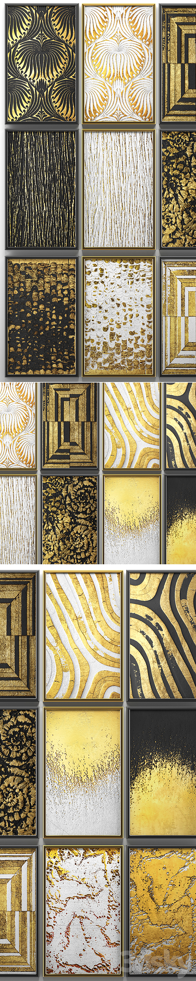 A collection of paintings. Gold. four. wall decor. a set of paintings. luxury. panels. gold. white. black. set. decorative. abstraction. pattern 3DSMax File - thumbnail 2