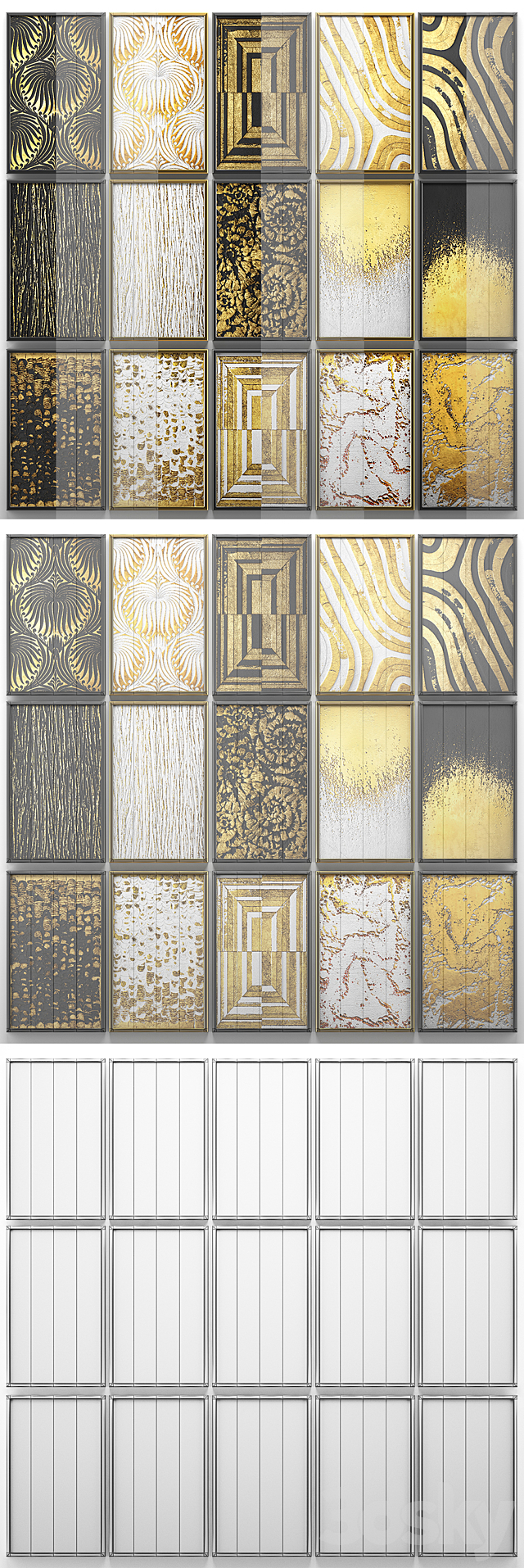 A collection of paintings. Gold. four. wall decor. a set of paintings. luxury. panels. gold. white. black. set. decorative. abstraction. pattern 3DSMax File - thumbnail 3