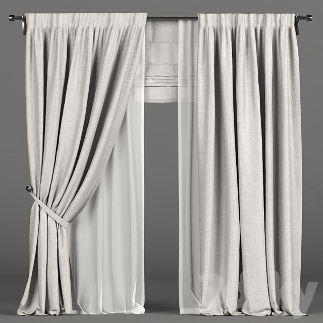 White curtains in the background with tulle and a Roman curtain. 3DSMax File - thumbnail 1