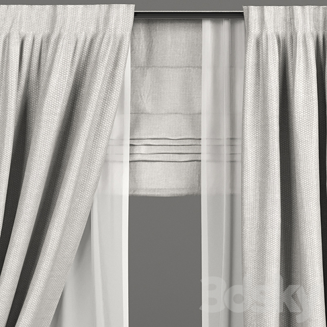White curtains in the background with tulle and a Roman curtain. 3DSMax File - thumbnail 2