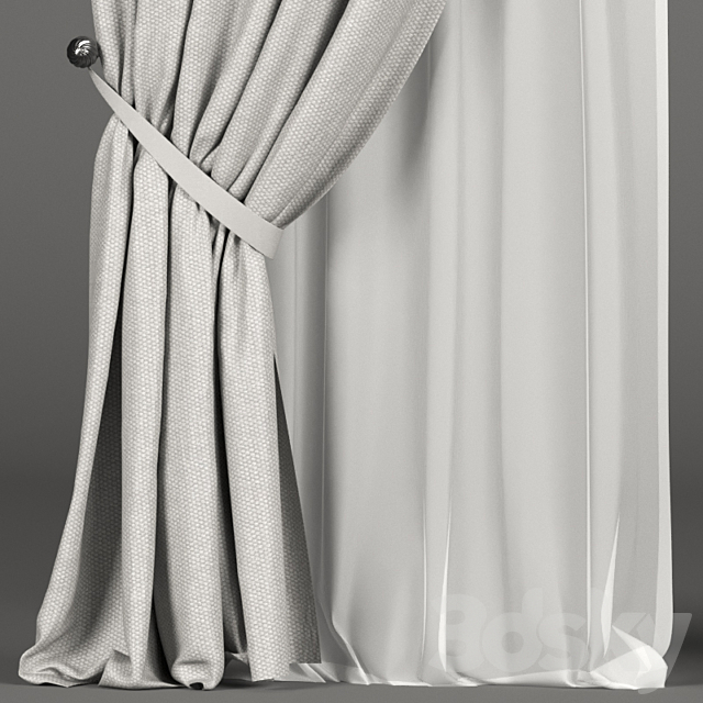 White curtains in the background with tulle and a Roman curtain. 3DSMax File - thumbnail 3