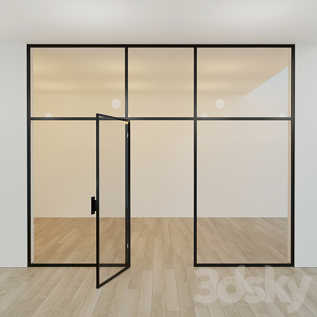 Glass partition. A door. ten 3d