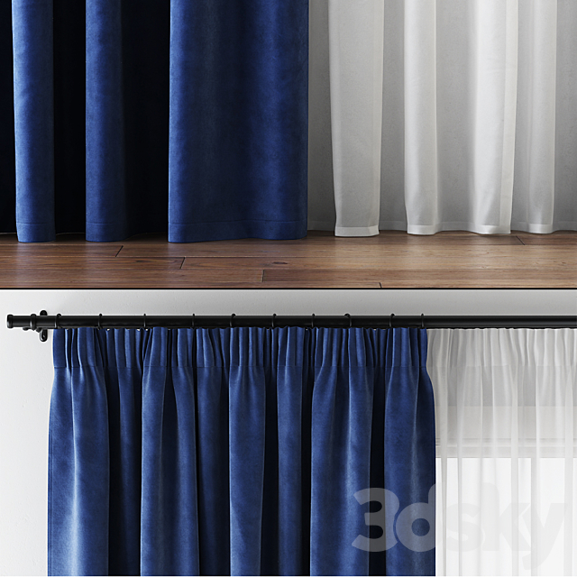 Hovering Velvet Tape Curtains with Tulle 3DSMax File - thumbnail 2