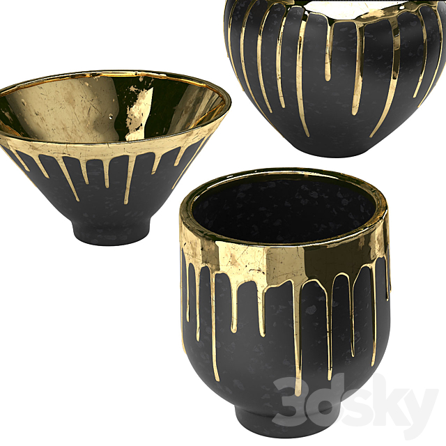 Four vases Isabelina graphite with molten gold 3d