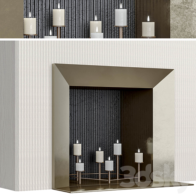 Retro fireplace with candles 3d