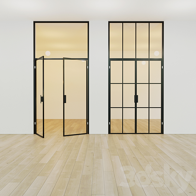 Glass partition. A door. sixteen 3d